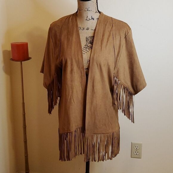 Hollister faux suede Boho cardigan with fringe size Small - Picture 1 of 10